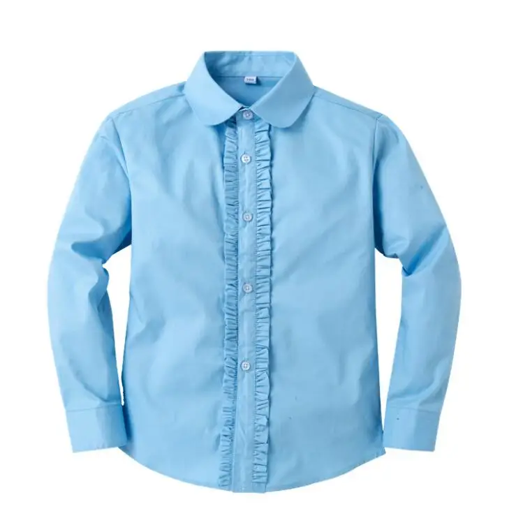 Custom Plain Dyed School Shirts Girls Children School Uniforms Dress Lace Ruffles Shirts Blouse