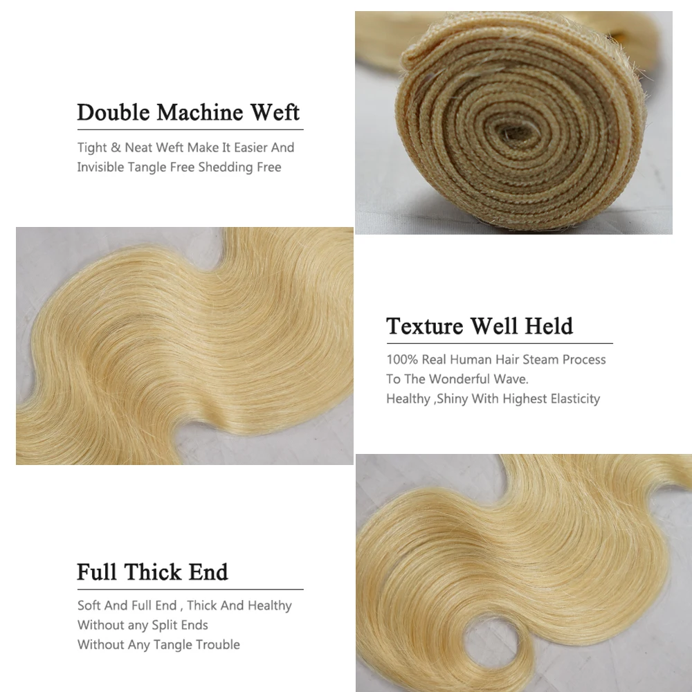 Cuticle Aligned Hair 613 Blonde Color 100% Raw Virgin Full Cuticle Thick Ends Human Hair Extension Straight Brazilian Hair Weft