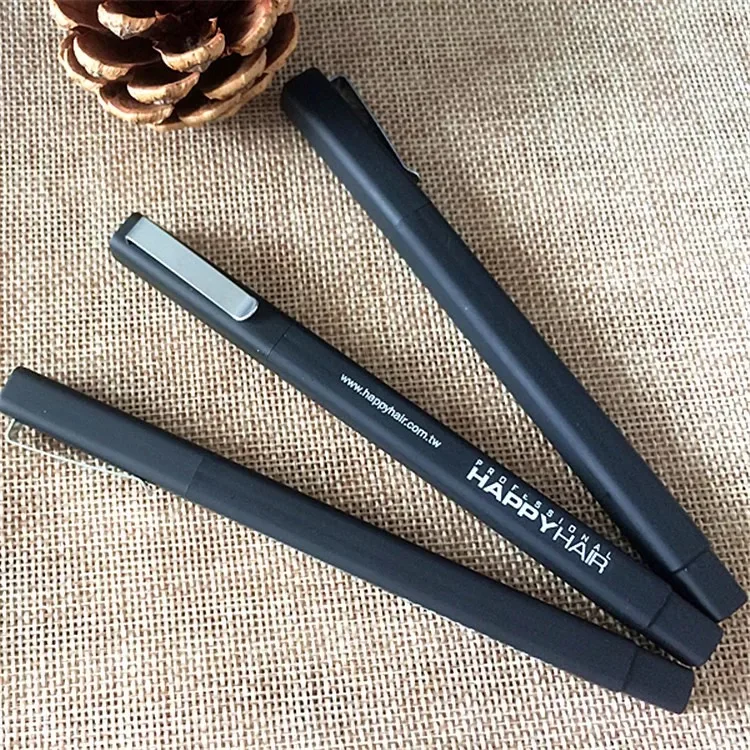 Wholesale High Quality  Custom Promotional Square Soft Touch Rubber coated  Gel Pen  with custom Logo Plastic  Black gel ink pen