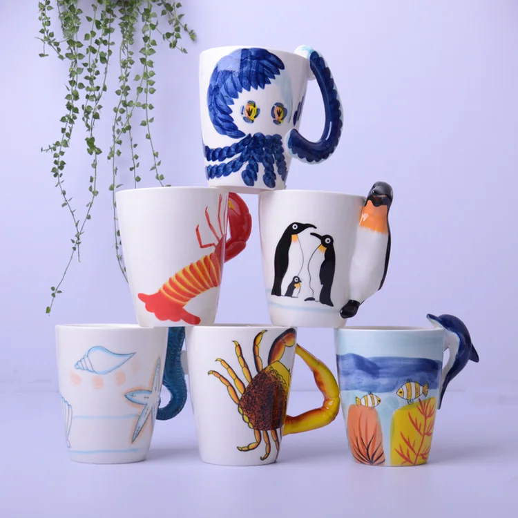 Creative personality ceramic coffee hand-painted 3D animal cover custom LOGO mug