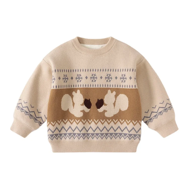 Custom Knit Sweater Embroidery Pattern Sweatshirt Jacquard Children Crew Neck Knitted Pullover Sweaters