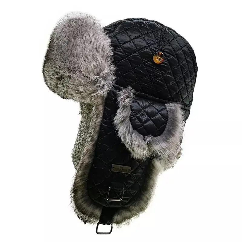 Hot selling Custom Nylon Aviator Bomber Trapper Hat with Earflap ushanka fur hat For Outdoor russian fur hat Trapper