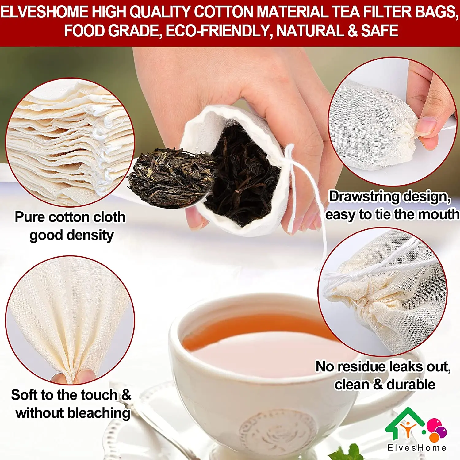 Organic Cheesecloth Nut Milk Bags, Reusable Unbleached filter bags for Herbs Juice Strainer