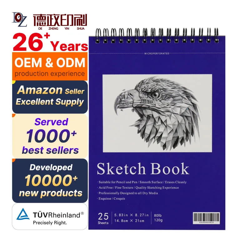 New Arrival  18/25/50sheets Simple Design Blank A4 A5 Oem Custom Kraft  Paper cover Spiral  Sketchbook