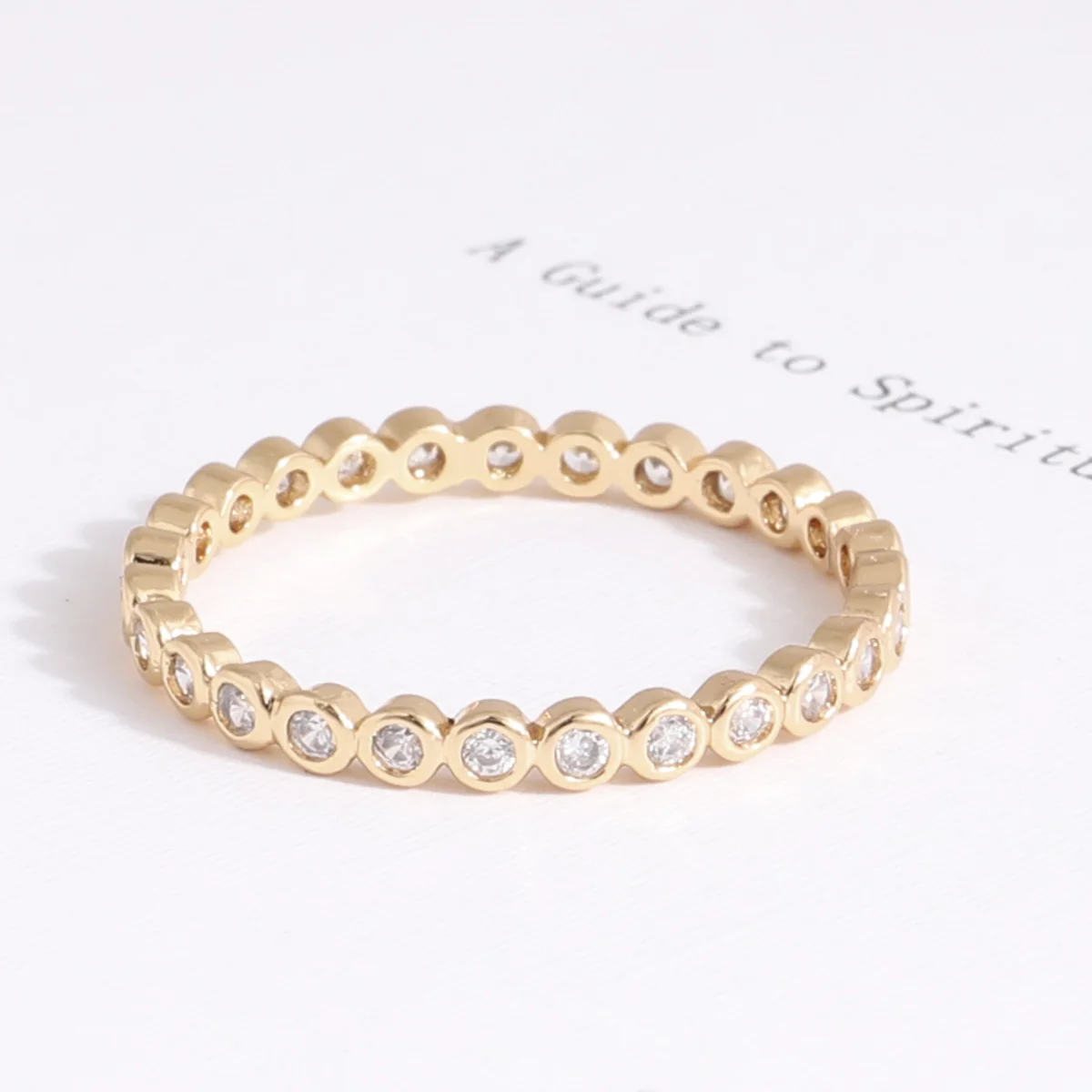 CM YIM Best Quality Simple Classic Style 18k Gold Plate CZ Diamond Wedding Band Ring For Women