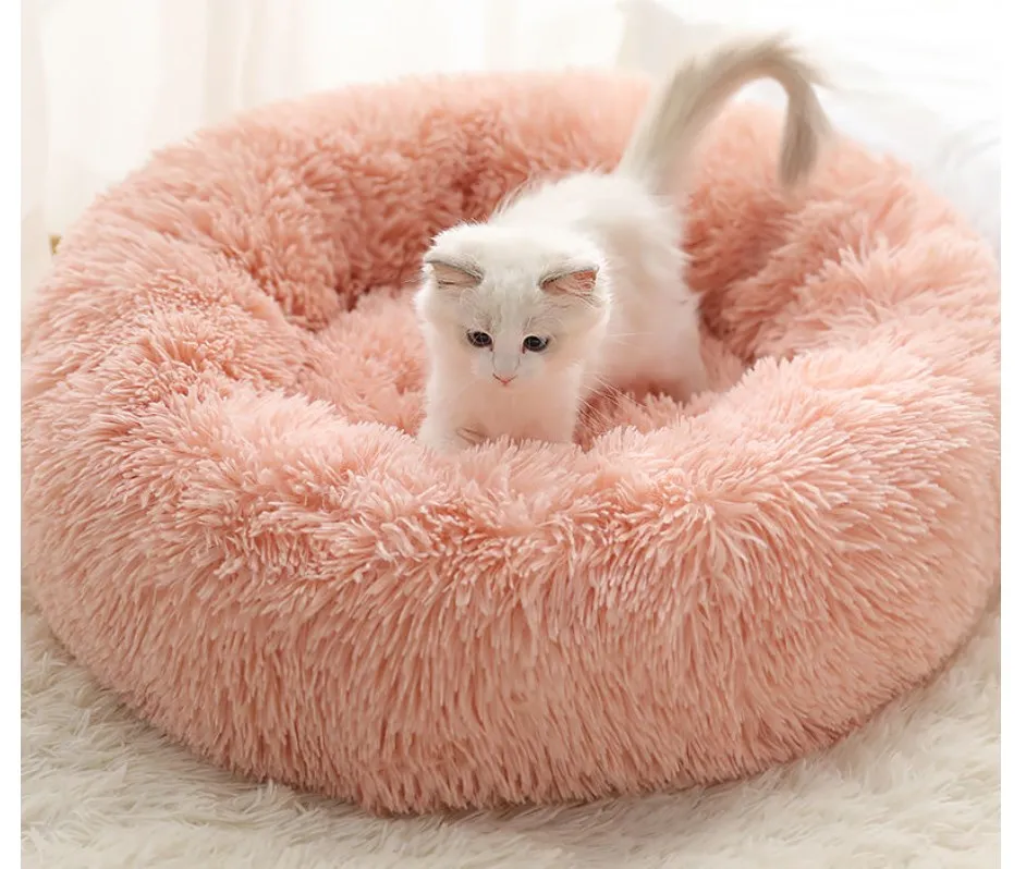 2021 Fashion Comfortable Warm Washable Plush luxury Round soft dog cat fluffy pet bed for indoor cats