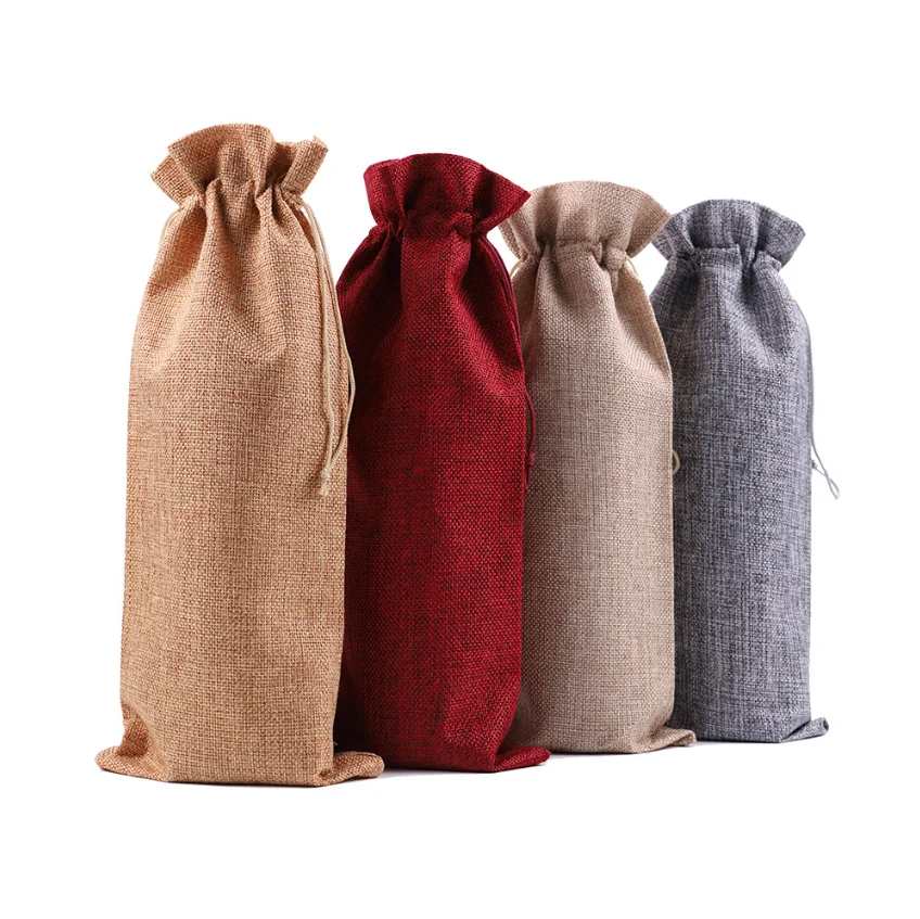 
Gift Pouches Burlap pouch packaging bags gift bag Red Wine Bottle Covers Wine Bags 