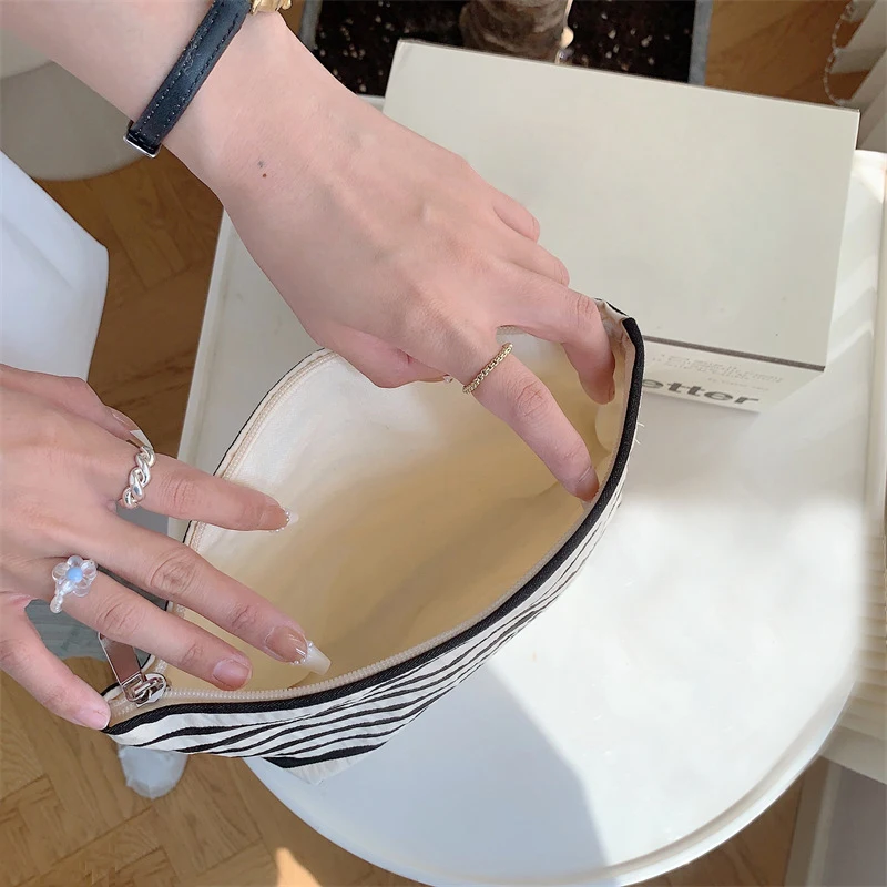 Экологичные хлопчатобумажные парусиновые косметички дорожный Органайзер из полосатой ткани сумка для хранения косметики на