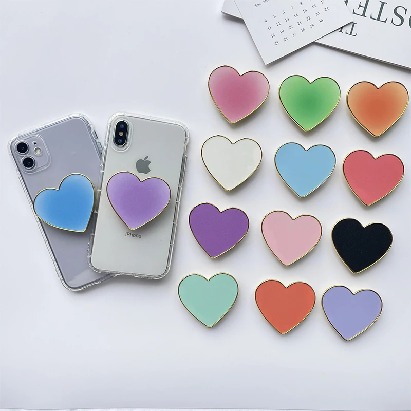 INS Hot-Selling Plain Mobile Phone Holder Wholesale Solid Color Heart-Shaped Handle Phone Holder Bracket Phone Grip Custom Logo