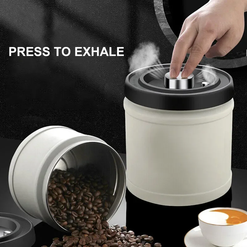 304 Stainless Steel Press Type Vacuum Storage Sealed Jar Snack Coffee Storage Containers Tank