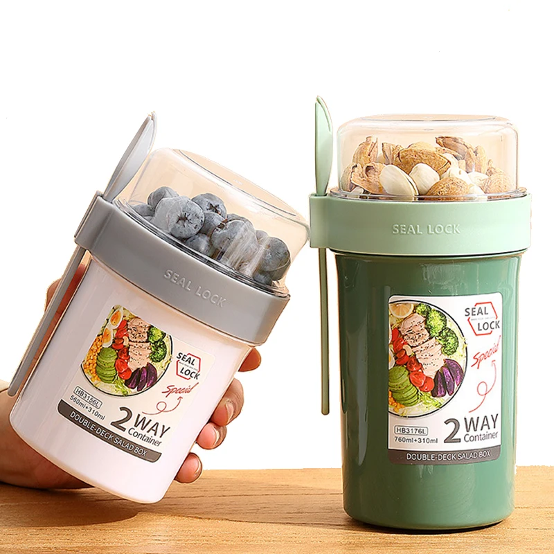 Keep Fit Salad Meal Shaker Cup Crunch Cup Cereal Breakfast On the Go Portable Yogurt Parfait Cups with Lids