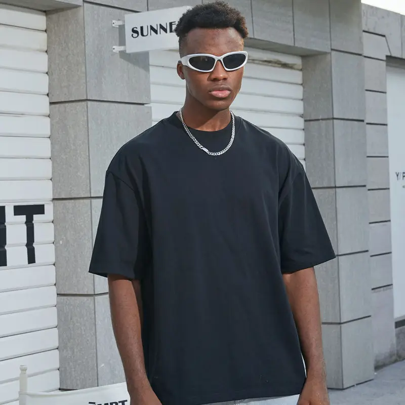 Boxy Hip Hop 250 Gsm Drop Shoulder Graphic Heavyweight Tshirts Luxury Blank Heavy Cotton Custom Streetwear Oversized T-Shirt Men