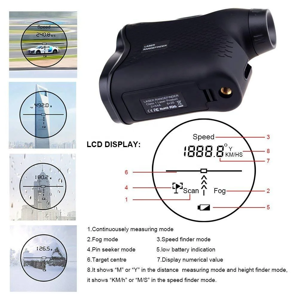 600m Laser Range Finder Golf Rangefinder Outdoor Measure Device With Speed And Angle Measure  For Golf And Hunt