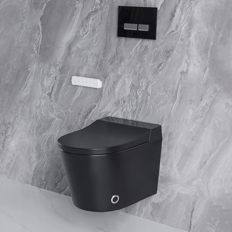 HEGII 2021 wall-hung modern luxury automatic bidet intelligent wall mounted hung matt black smart toilet with conceal flush tank