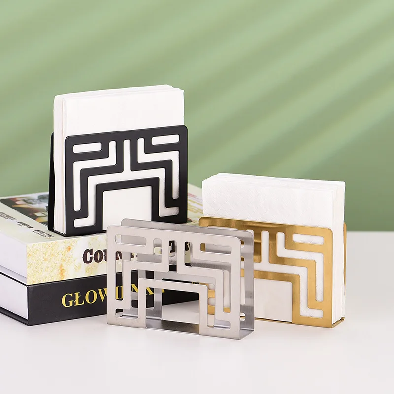 Stainless steel vertical paper towel holder Hotel Western restaurant cafe desktop creative gold hollow napkin holder
