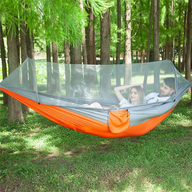 New Outdoor Camping Hanging Folding Knit Hammock/ Instantly Opened hammock Bed Outdoor with Mosquito Net