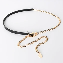 Fashion decorative belt double spelling PU alloy ladies metal waist chain