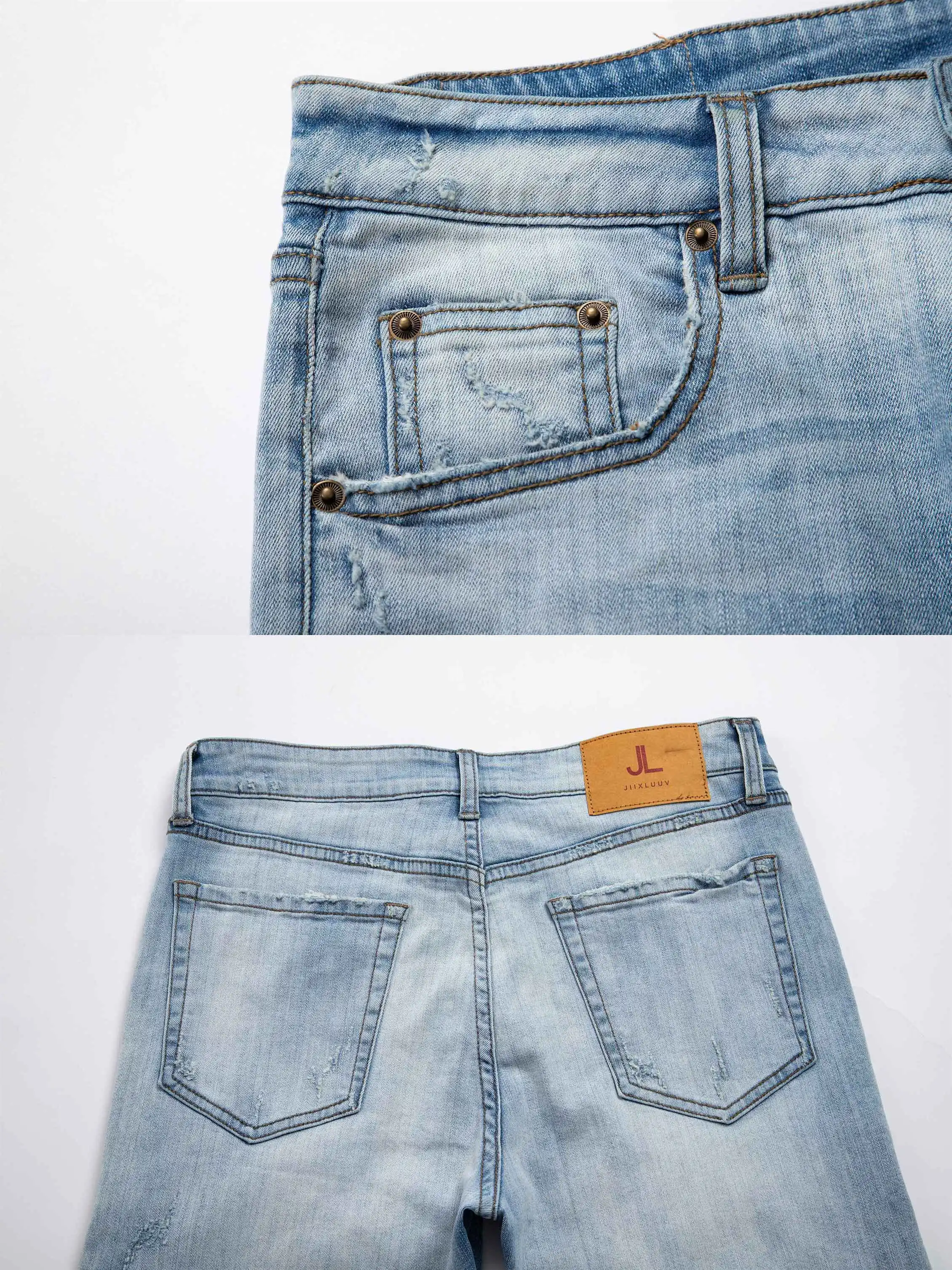 2020 stock jeans original denim jeans manufacturer blue aged wash slim fit button fly ripped biker jeans men with cheap price