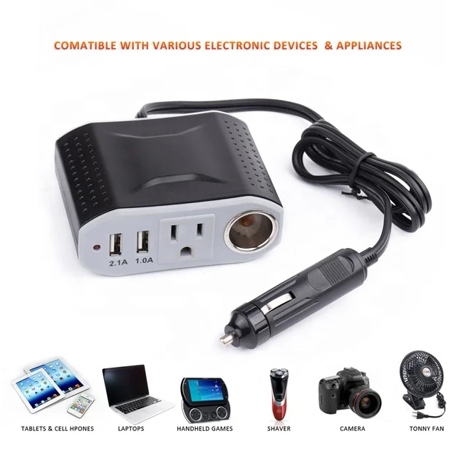 
Smart 100 watt car power inverter dc to ac converter with USB charger and DC 12V cigarette socket 