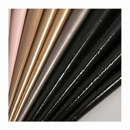 High Quality Candy Colored Winkled 3D Patent PU Vegan Faux Synthetic Leather Raw Shoe Material for Shoes Bag Making Materials