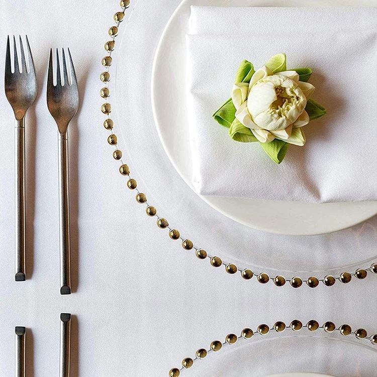 Clear Luxury Glass Wedding Plates Set Supplies Banquet Plates Party Restaurant Home Glass Gold Beaded Charger Plate