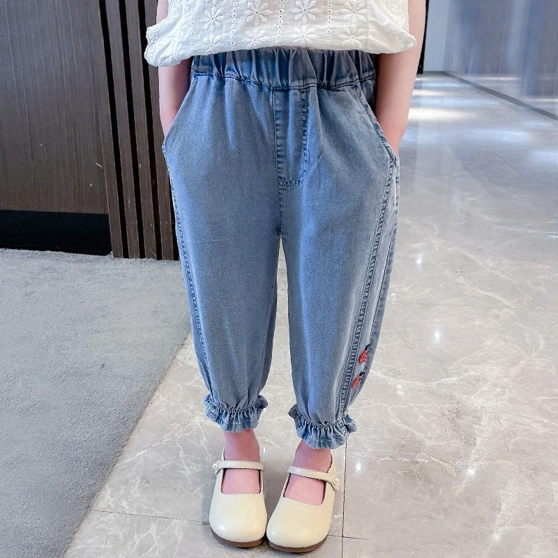 Girl Summer Thin Pants 2023 New Baby Girl Bloomers Casual Children Summer Tencel Jeans