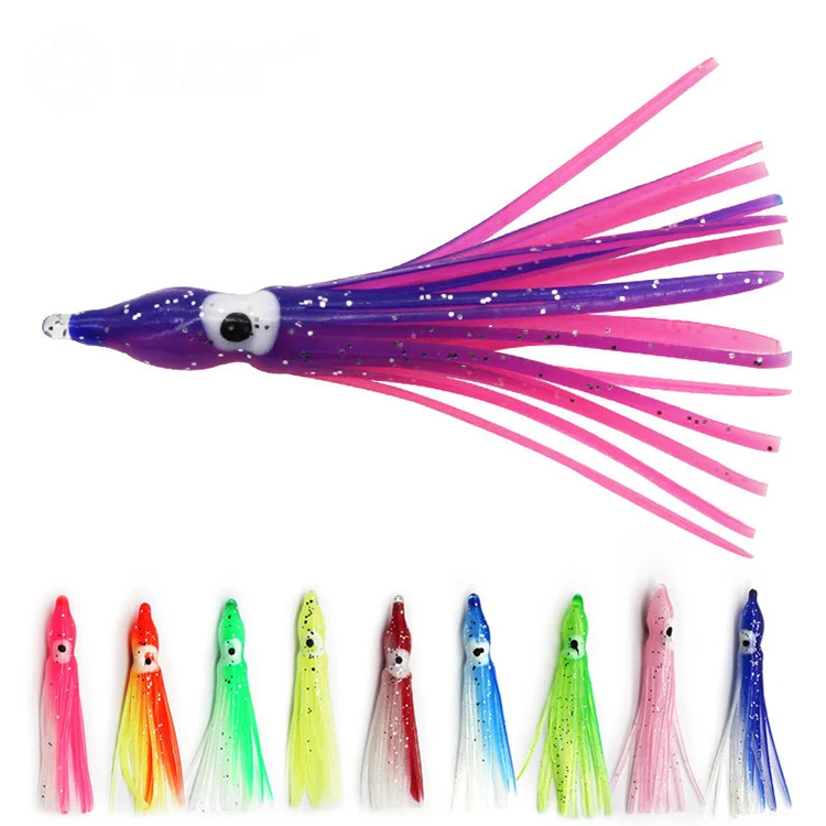 100Pcs/bag 4-24cm Trolling Lure Soft Plastic Using Octopus Skirts Glow Rubber Squid Lure Luminous Fishing Lures 11.5cm
