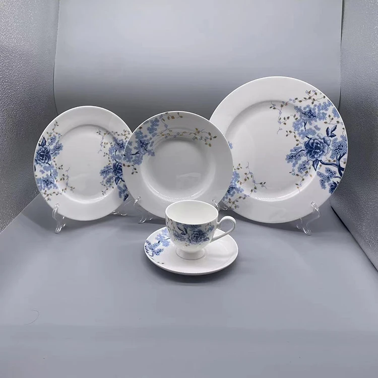 Ready To Ship Royal Fine Bone China 5pcs Gold Design Without Rim Cup Dinner Plates Dishes Dinnerware Set