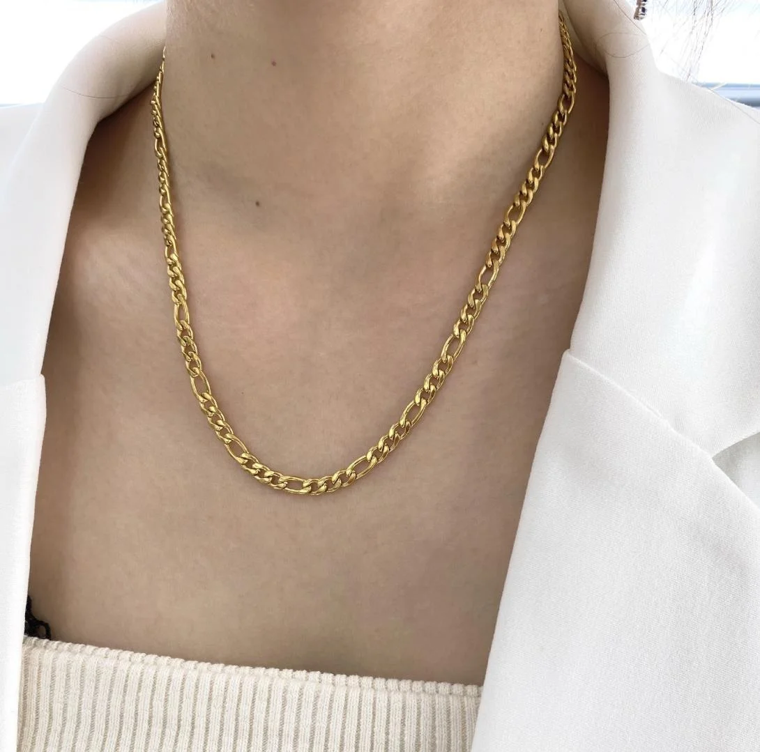 Wholesale girls party wear Stainless Steel Gold silver long chunky Figaro Chain sweater chain necklace 50cm 60cm