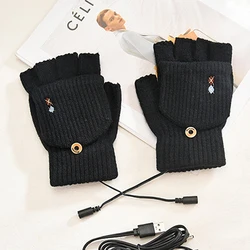 Перчатки без пальцев с USB-подогревом, теплые моющиеся Зимние перчатки для женщин