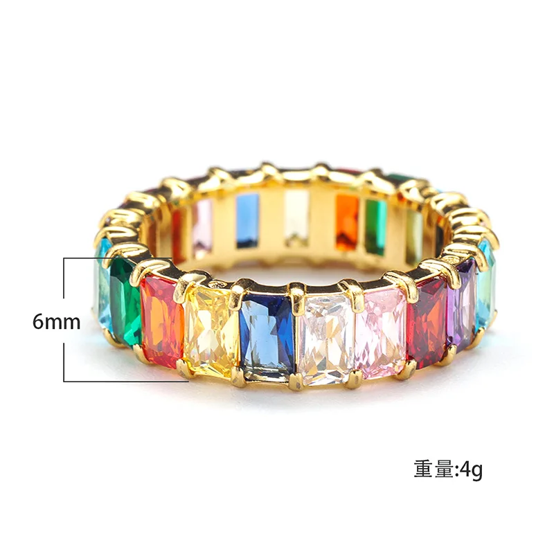 New French Simplicity Light Luxury Minority Colorful Multicolor Zircon Titanium Steel Ring Personality All-match