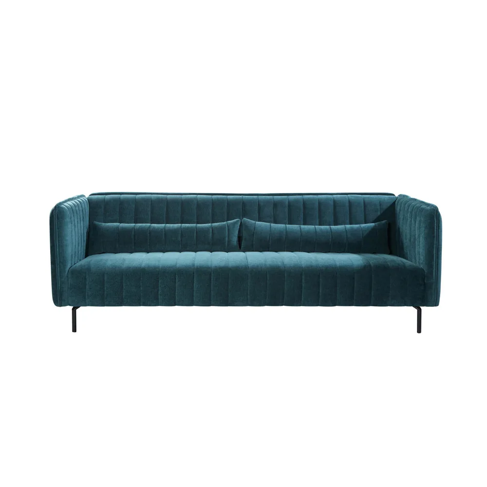 Modern Simple Design Hotel Custom Knockdown Upholstered Blue Fabric Leisure Velvet Chesterfield Sofa 2 Seater Apartment