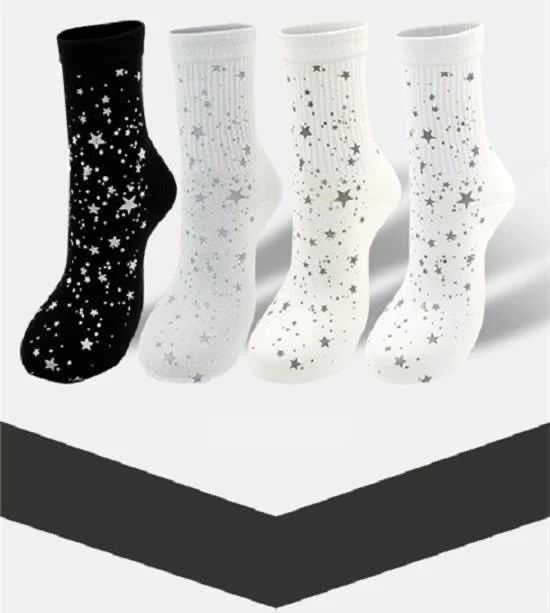 Wholesale Personalized Printed Star Machine Made Socks Couple Unisex Bulk Cotton Socks Reflective