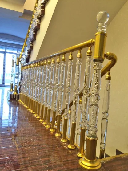 Acrylic Crystal Baluster Clear Transparency Acrylic Crystal Handrail Customized Size Luxury Gold Decorative Acrylic Stair Post