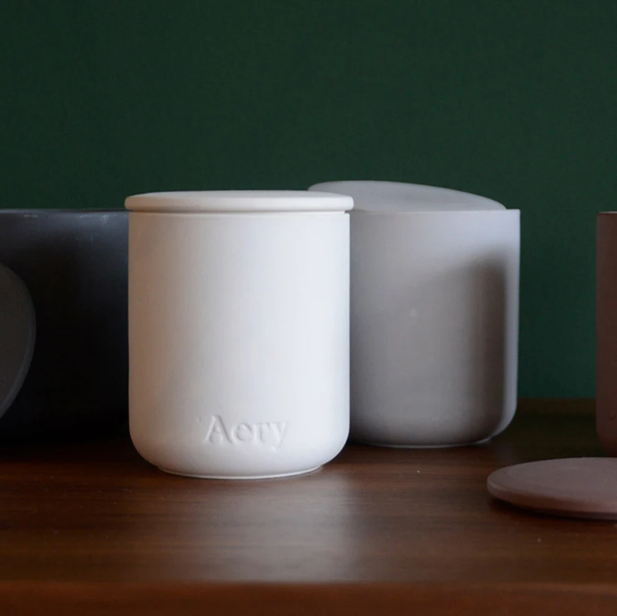 Refined Scented Soy Wax White Blue Candles Container Custom Logo Small Pink Matte Empty Clay Ceramic Candle Jars with lid