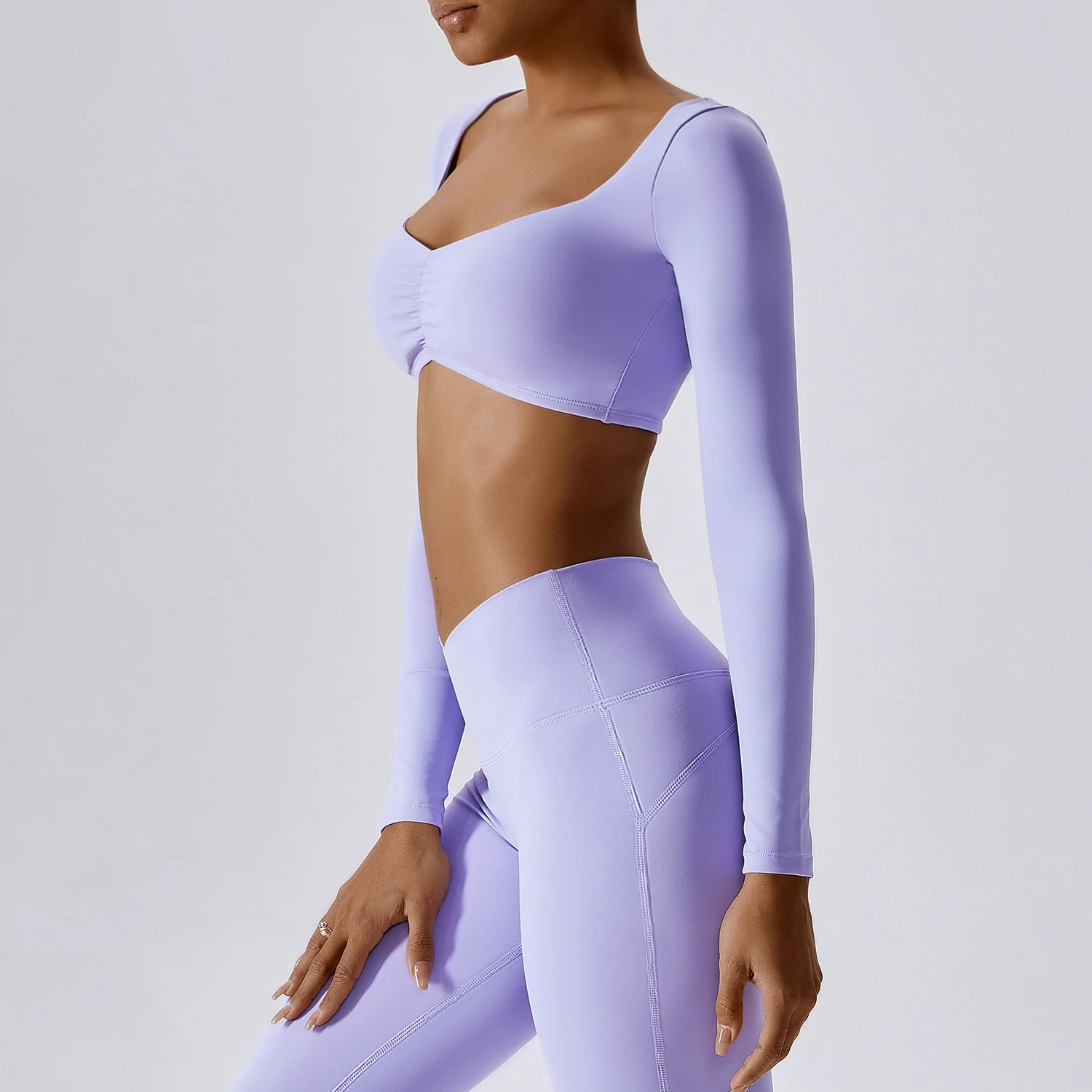 Long Sleeves Naked Feeling Comfortable Gym Tops Girls Slim Quick Dry Sweat-wicking Sports T-shirts Tank Top With Built In Bra