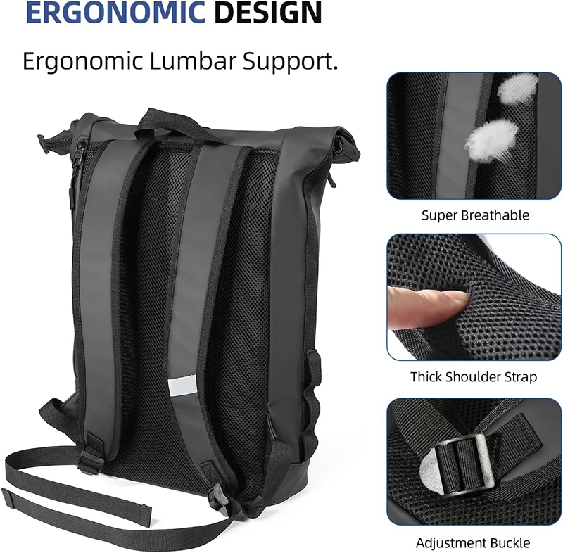 Waterproof Rolltop Rucksack Laptop Backpack Leisure Bag College Day Pack Knapsack Custom Made School Backpack