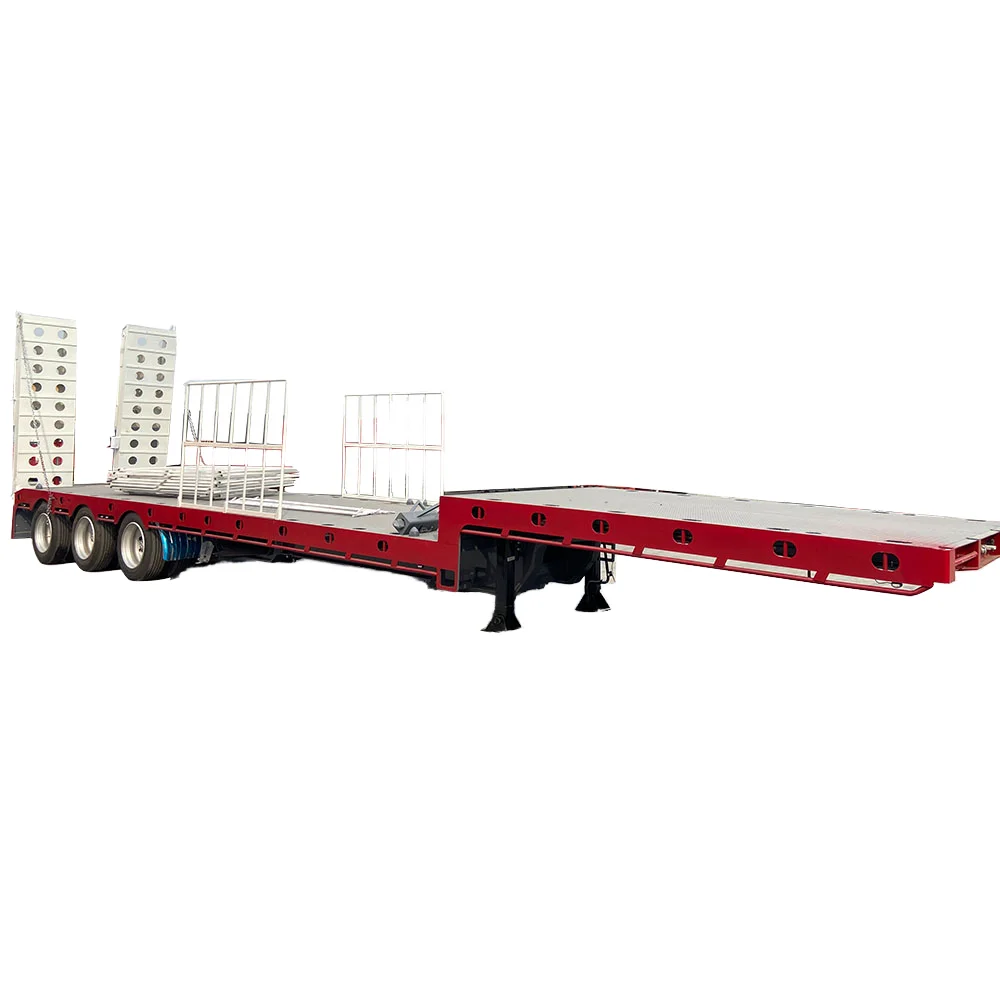 Factory Wholesale High Quality 3 Axles 60 Ton Capacity Commercial Cargo Low Bed Semi Trailer with Hydraulic Ramp