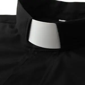 Clergy Tab-Collar Long Sleeves Mens Shirt for Priest Costume Removable White Tab with Button Closures