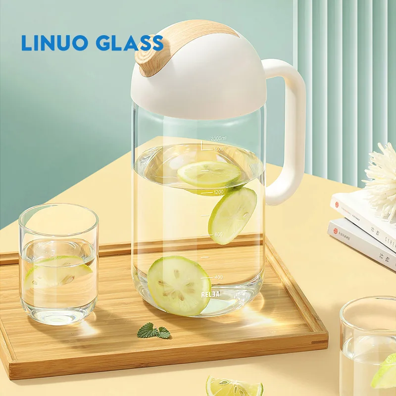 Linuo Drinkware Home Table Clear Borosilicate Glass Teapot Water Kettle Jug Tea Pot with Mug Set