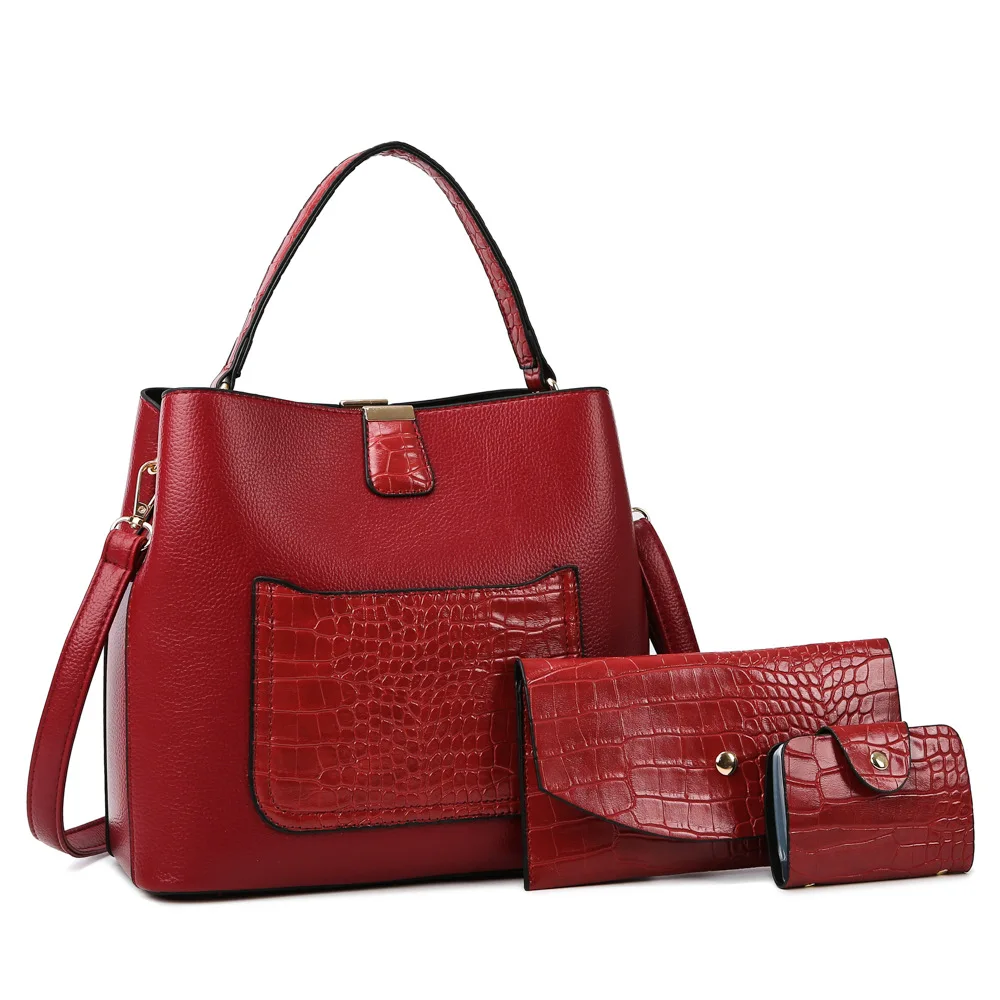 New Fashion Lady Handbag Bucket Purses Bags Women Handbags Set 3 Vegan Leather Shoulder Bags Handbags And Wallet Set