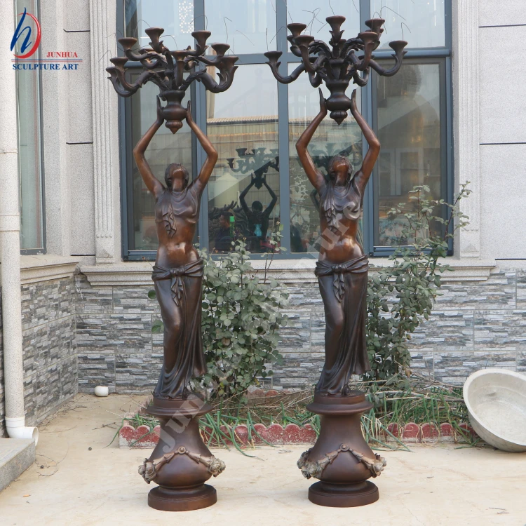 Home decoration large life size bronze ladies lamp statue for sale