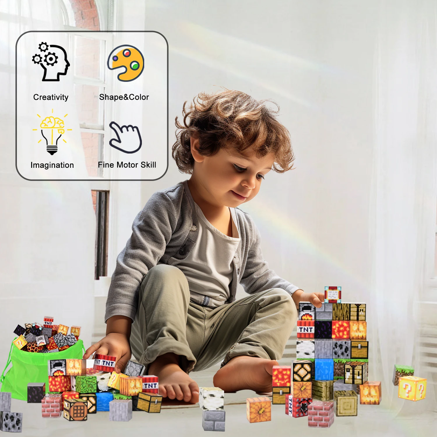 Comprehensive Learning Mine Crafting Cube Set Child-safe Food-Grade ABS Material Gift for Young Builders From Ages 3 to 10