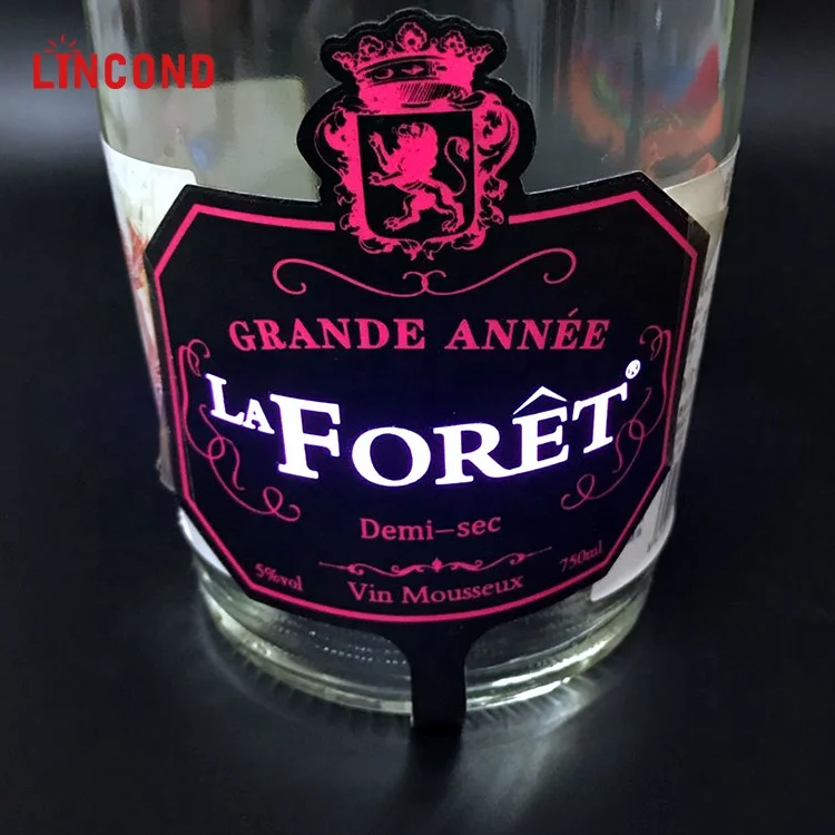 Factory Custom Flashing LED luminous Bottle sticker waterproof 3M Led Wine Label for wine champagne Bottle