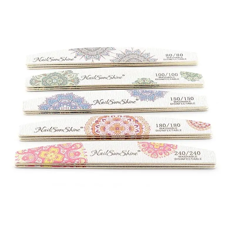 Wooden Nail Files 80 100 150 180 240 Grit Flower Printed Thick Sandpaper Double Sided Buffer Files DIY Salon