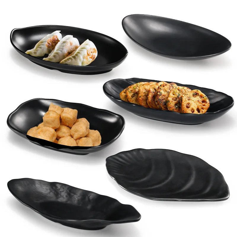Eco Friendly Melamine Charged Salad Plate Boat Shape Black Melamine Plates Plate Dish