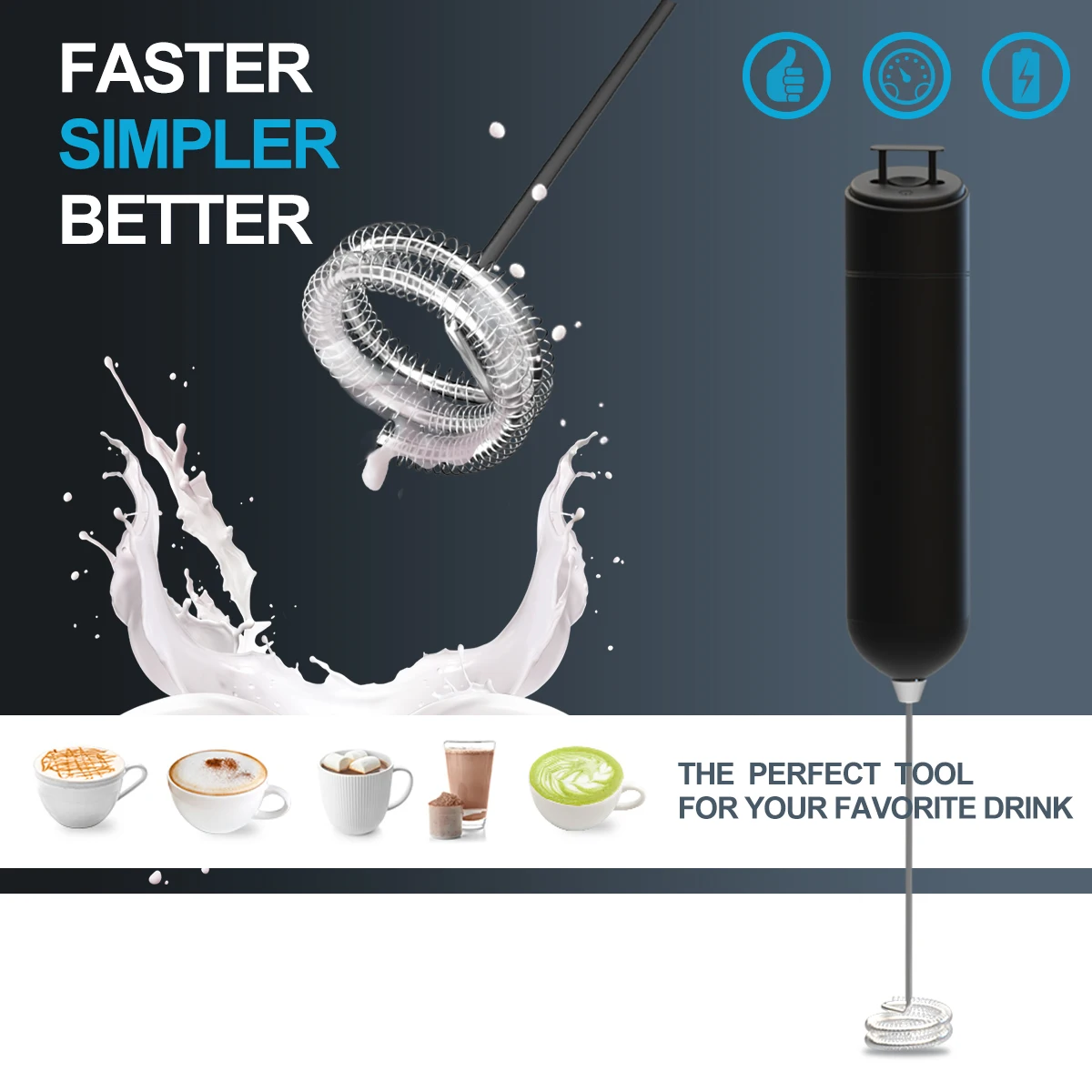Hot Sale 2023 New Kitchen Gadgets ABS Electric Milk Frother Handheld Battery Operated Coffee Foamer Blender Coffee Stirrer