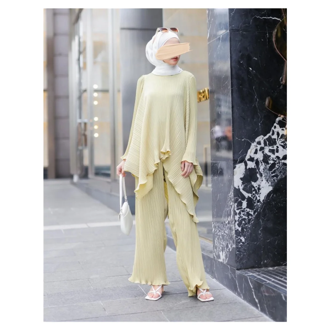SIPO Musulmane, мусульманская одежда, скромные костюмы, светло-желтый костюм Baju, наборы Raya, простой ассиметричный подол, новейший дизайн, женские повседневные Костюмы