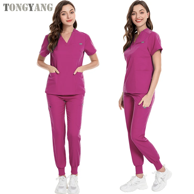 TONGYANG Scrub Suits Stretch Breathable Women Sets Jogger Nursing Scrubs Uniforms Medical Spandex Hospital scrubs uniforms sets