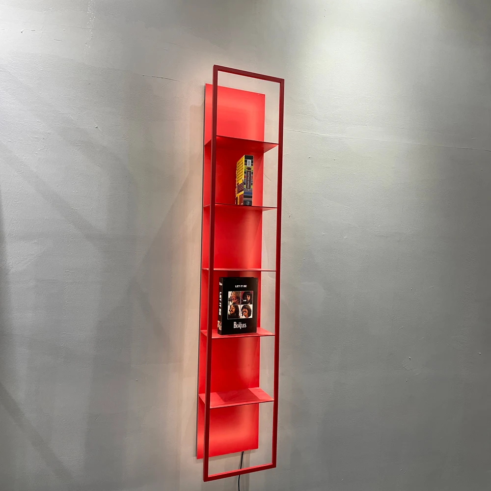 LED Book Shelf / red  Wine cabinet wall shelf with LED Light Display wall mounted Interior Decorative